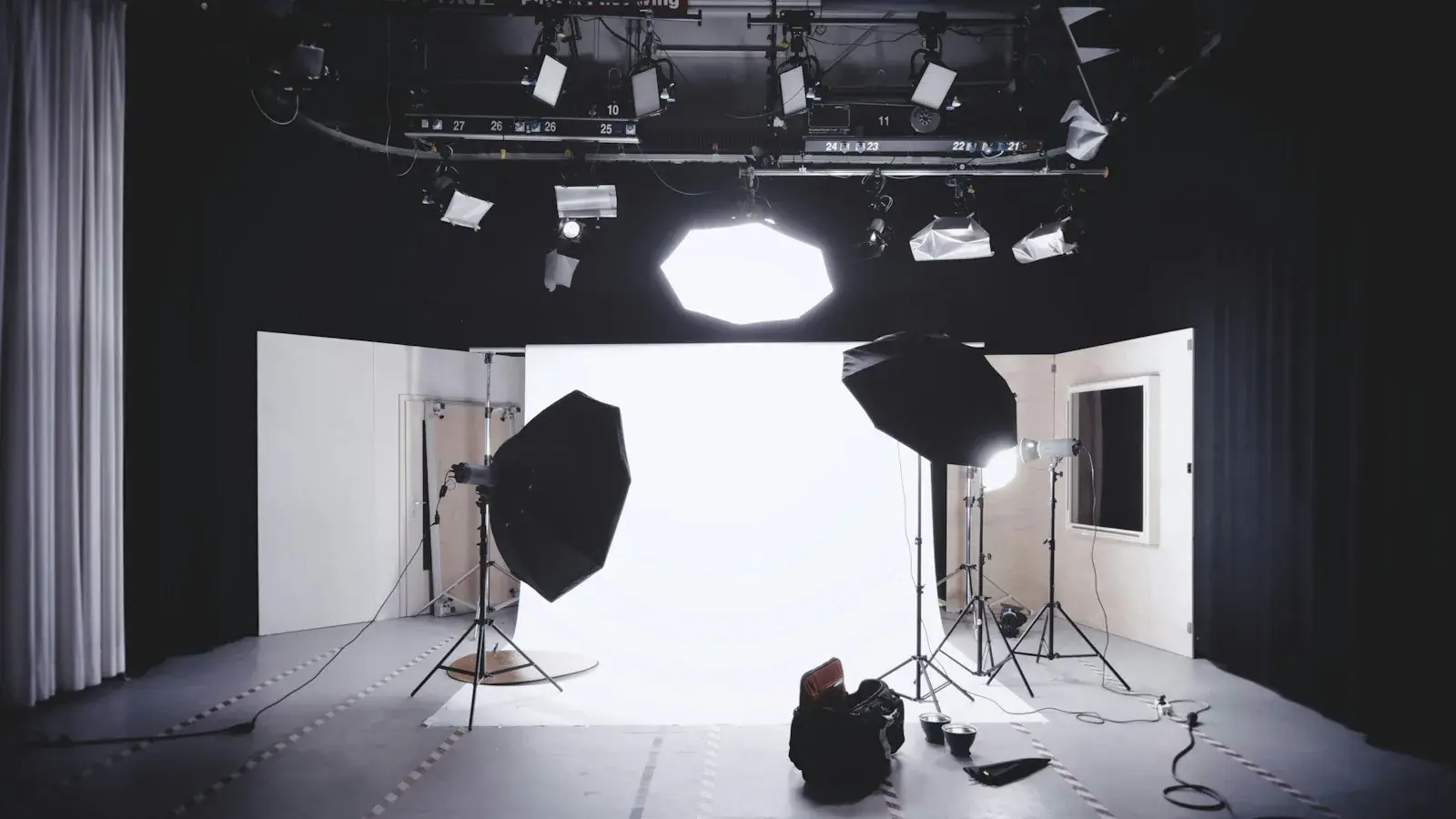 Photo studio with softbox lights