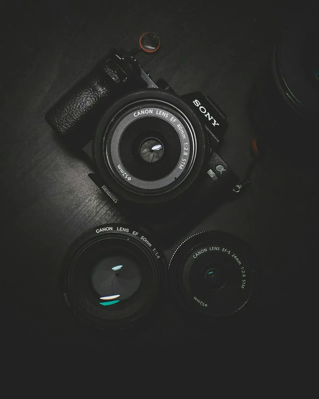 Camera lenses on a counter